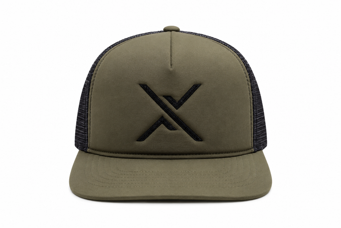 Front of green cap showcasing Exotac logo.