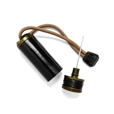 A ripSPOOL field repair kit with needle, threading, and repair tape on a lanyard. 